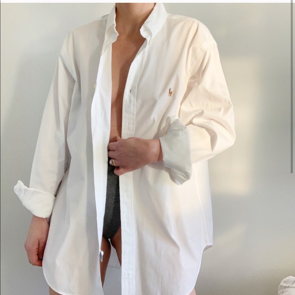 Ralph Lauren White Cotton Poplin Boyfriend Shirt - Picture 2 of 5